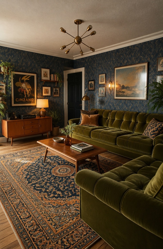 Vintage Blue and Olive Retro Lounge