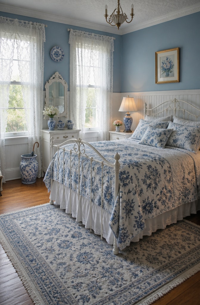 Vintage Blue and White Bedroom Charm