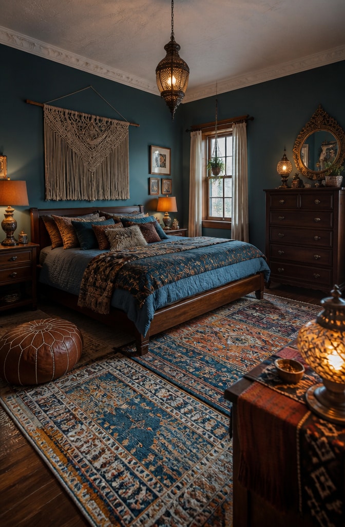 Vintage Bohemian Blue and Brown Bedroom