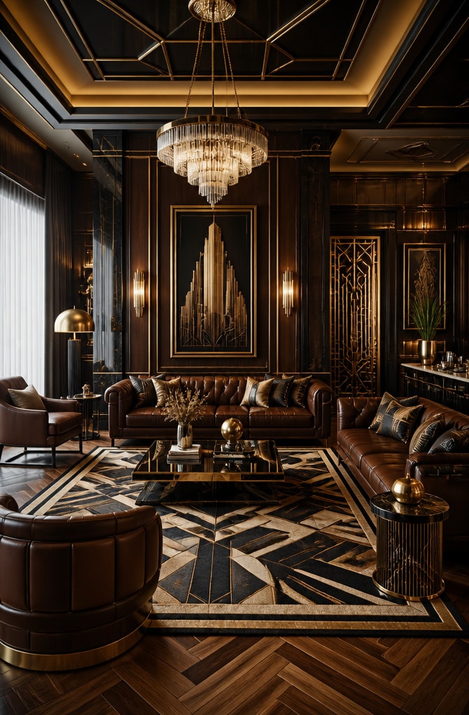 Vintage Brown Art Deco Living Room