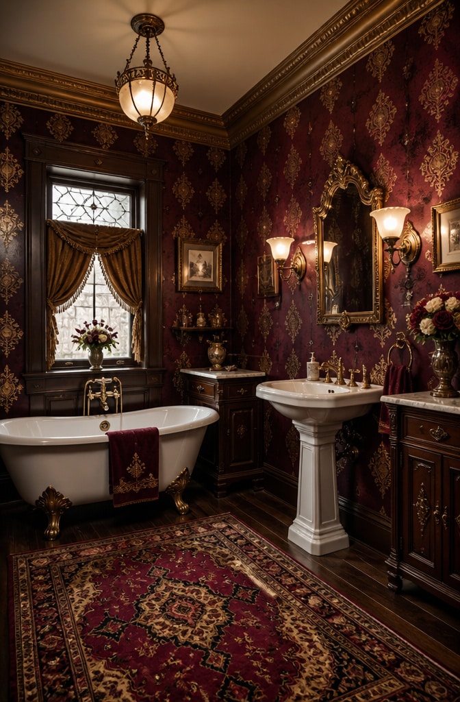 Vintage Burgundy Victorian Bathroom