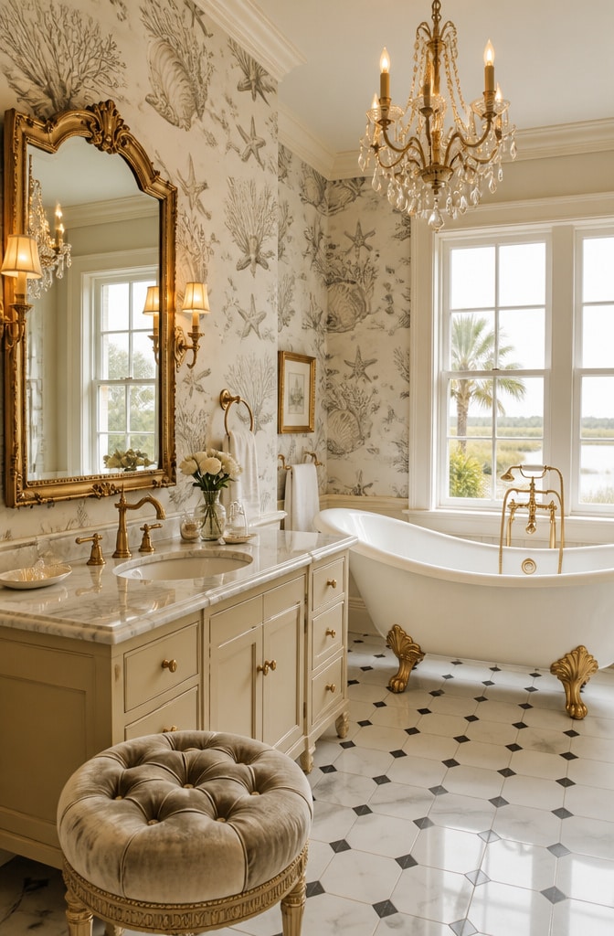 Vintage Coastal Glam Spa Bathroom
