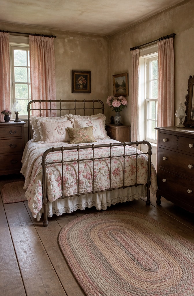 Vintage Cottage Light Brown Bedroom