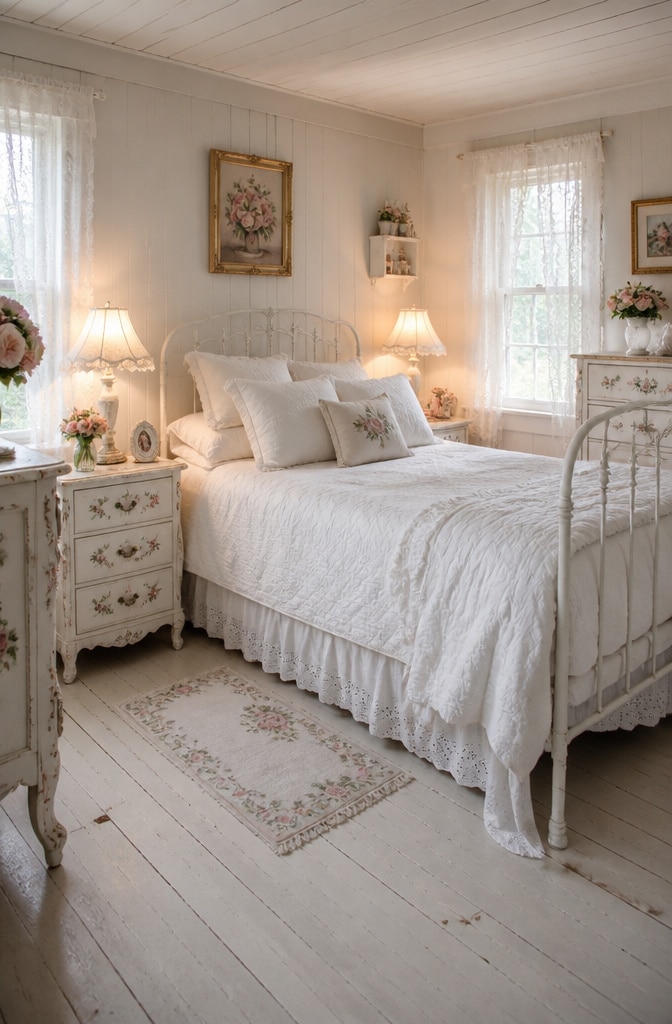 Vintage Cottage White Bedroom