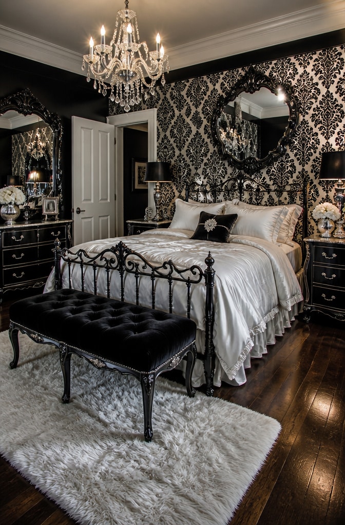 Vintage Glam Black and White Bedroom