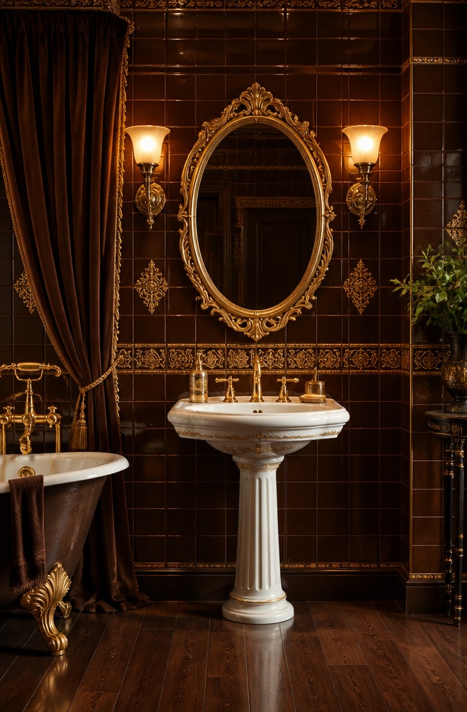 Vintage Glam Brown and Gold Bathroom