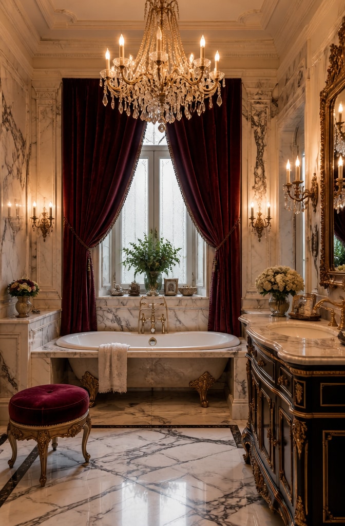 Vintage Glam Carrara Marble Bathroom