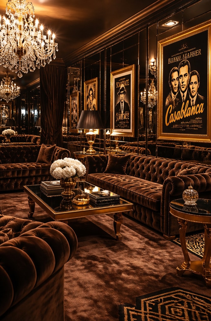 Vintage Hollywood Brown and Gold Living Room