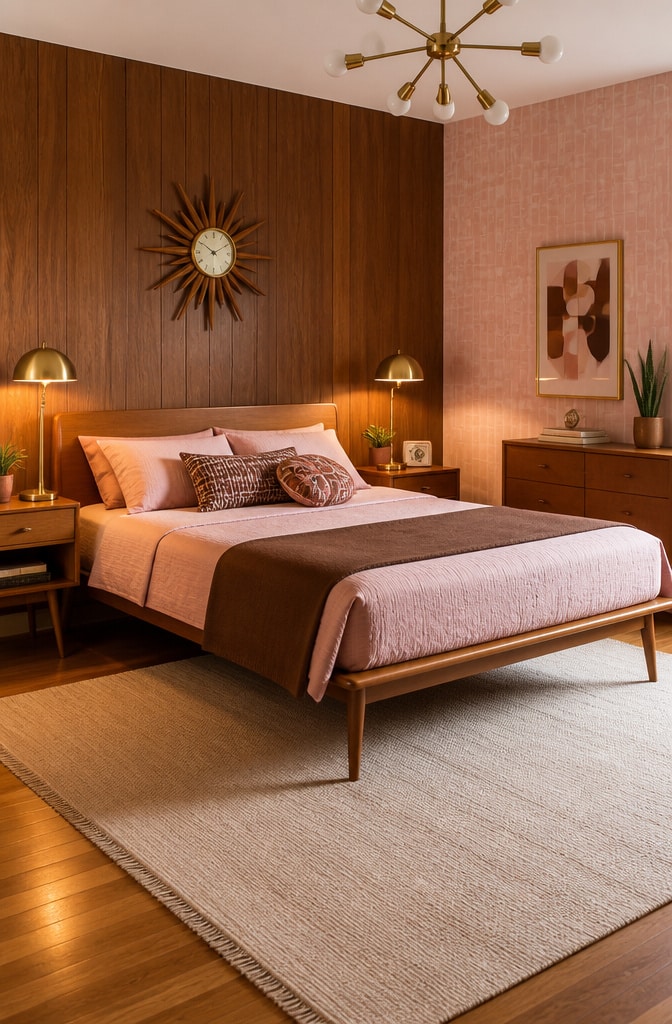Vintage Mid-Century Pink and Brown Bedroom