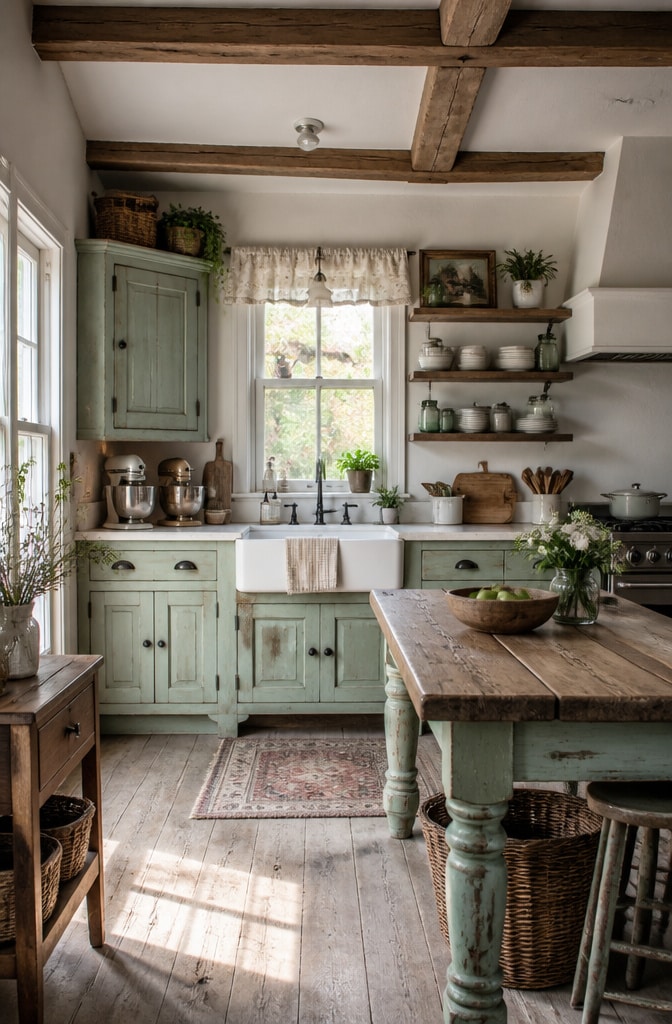 Vintage Mint Green Farmhouse Kitchen