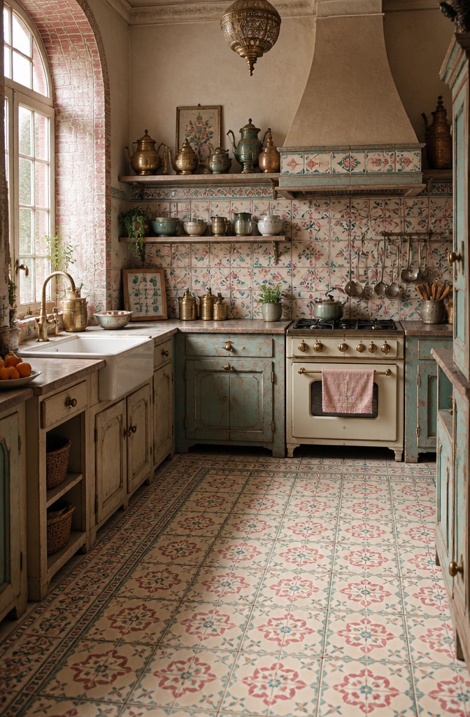 Vintage Moroccan Ceramic Tile Kitchen