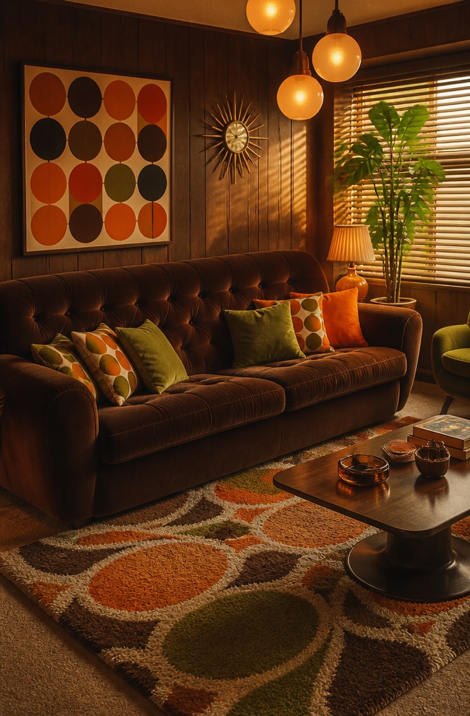 Vintage Retro Chocolate Brown Couch Living Room