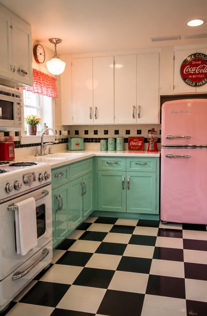 Vintage Retro Green and White Cabinets