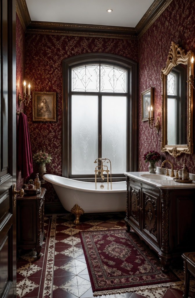 Vintage Victorian Dark Red Bathroom