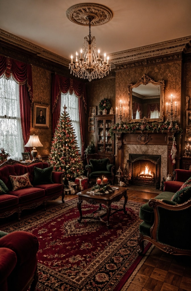 Vintage Victorian Inspired Christmas Living Room