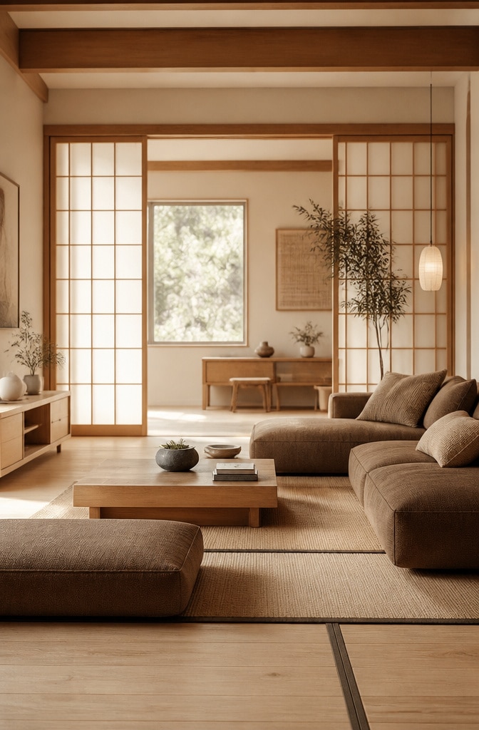 Warm Brown Japandi Living Room