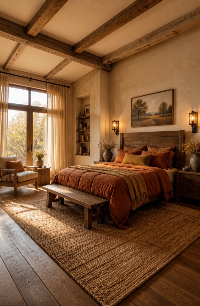 Warm Earth Toned Modern Farmhouse Bedroom