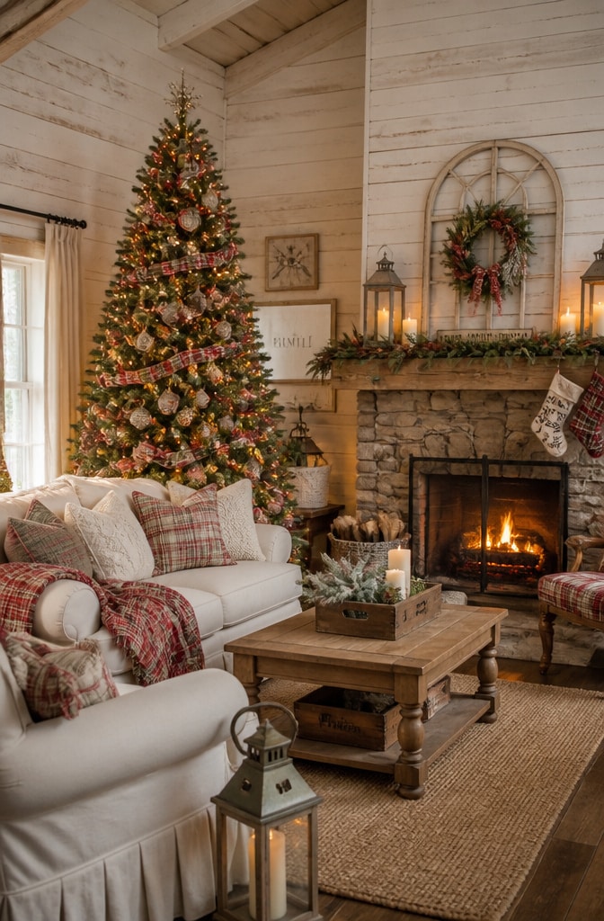 Warm Farmhouse Christmas Living Room