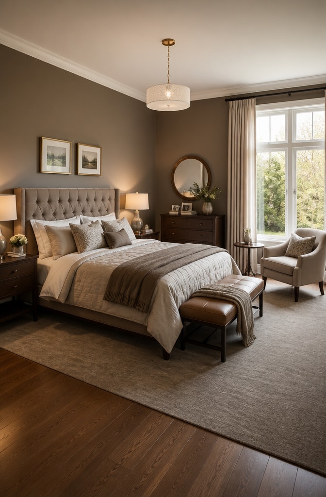 Warm Taupe and Brown Transitional Bedroom