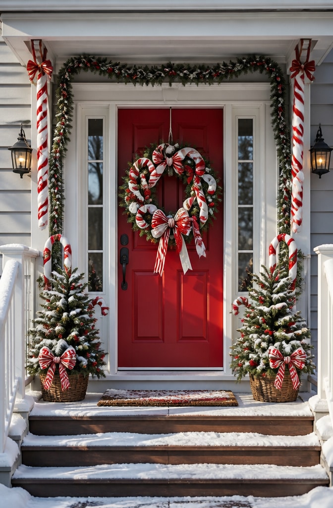 Whimsical Candy Cane and Pine Wreath