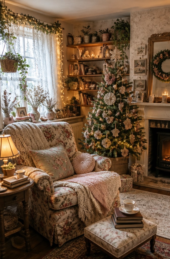 Whimsical Cottagecore Christmas Living Room