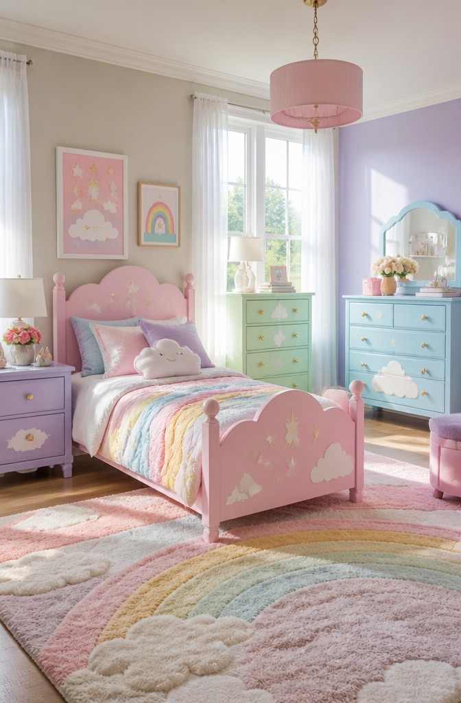 Whimsical Pastel Rainbow Bedroom Furniture