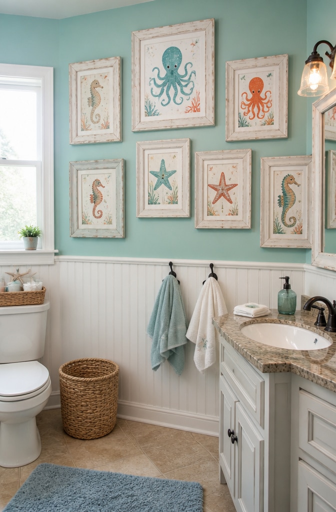Whimsical Sea Creature Bathroom Prints