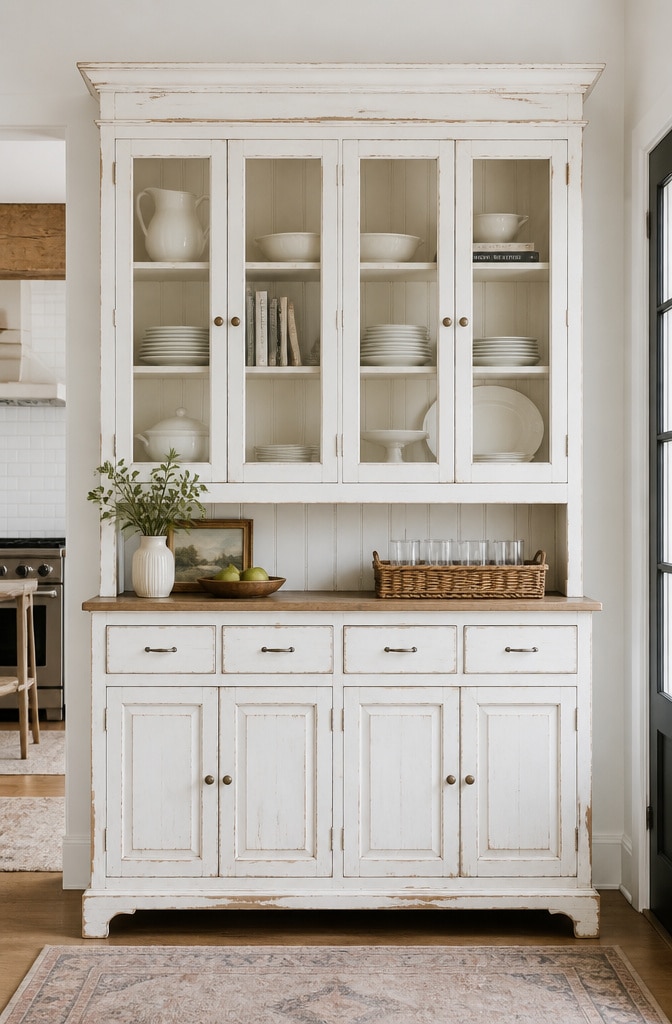 Whitewashed Vintage Farmhouse Hutch