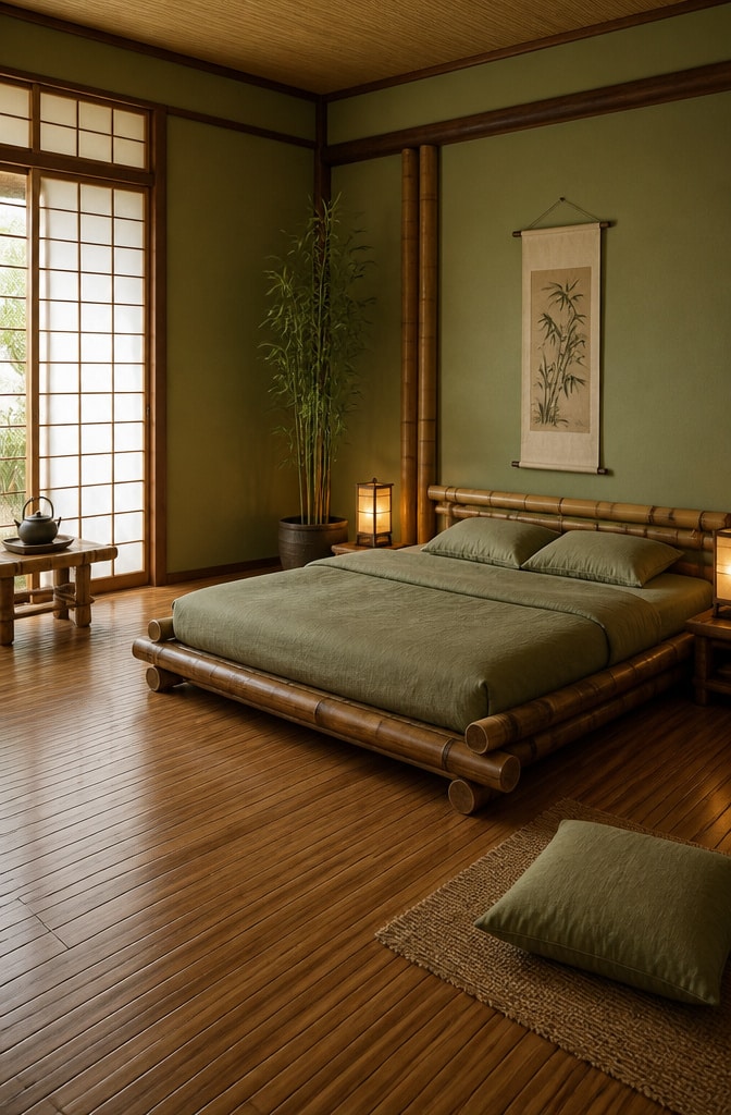 Zen Brown Bamboo and Green Tea Bedroom