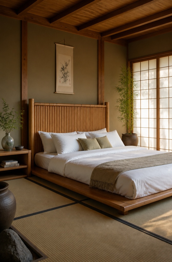 Zen Brown Bamboo Headboard Bedroom