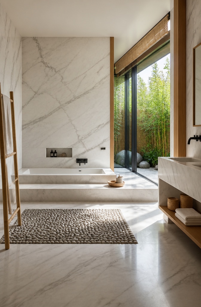 Zen-Inspired Carrara Marble Bathroom Sanctuary