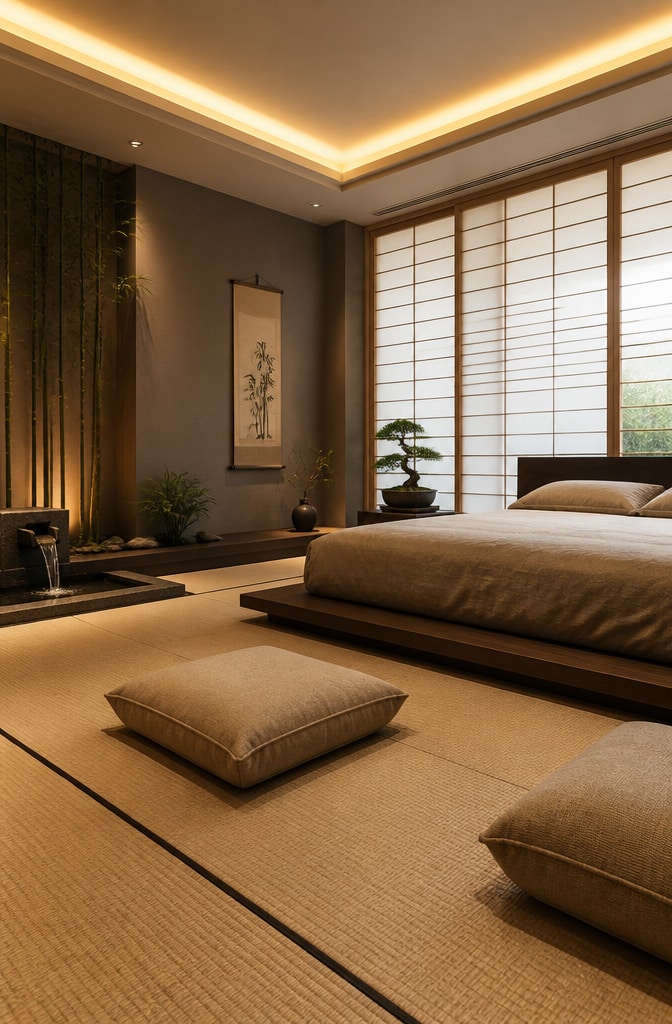 Zen-Inspired Grey and Beige Bedroom