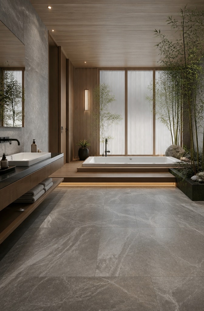 Zen-Inspired Grey Marble Bathroom Oasis