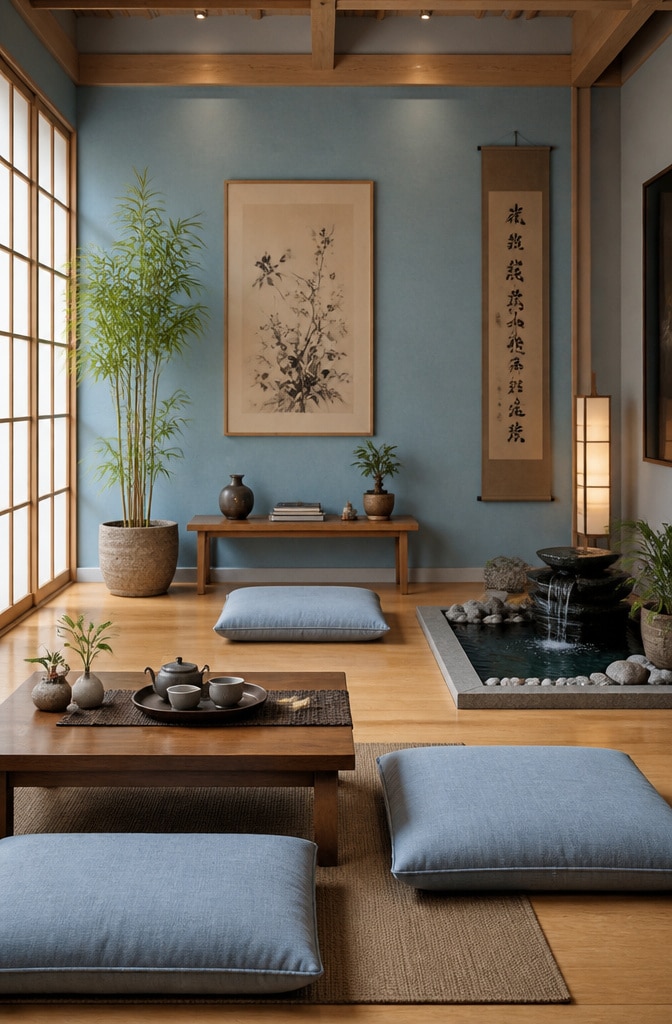 Zen-Inspired Sky Blue Living Room
