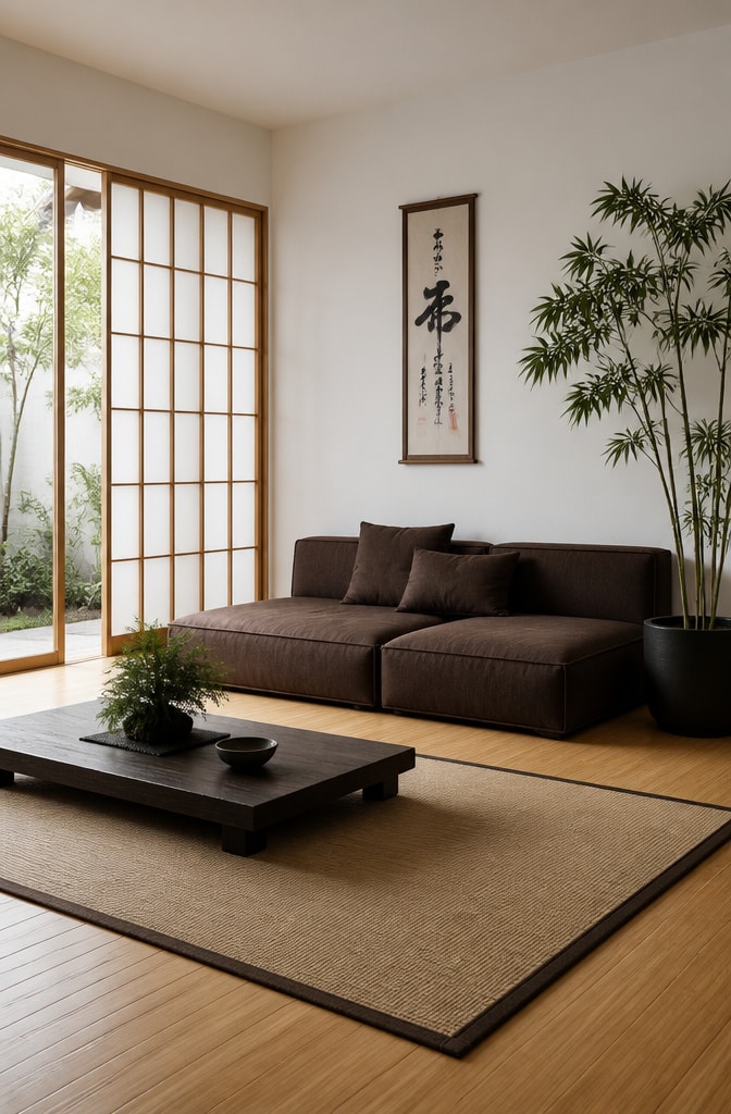 Zen Minimalist Chocolate Brown Couch Living Room