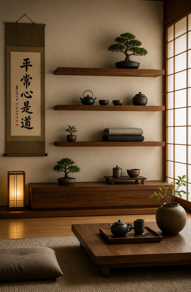 Zen Minimalist Japanese Shelf Decor