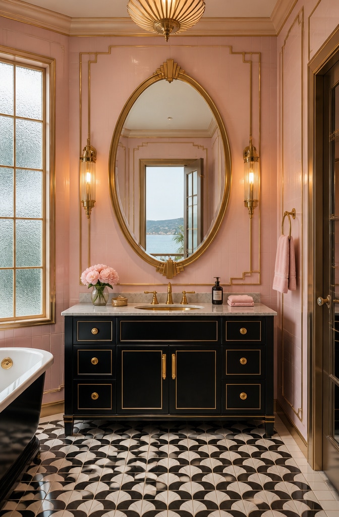 Art Deco Pink Coastal Bathroom