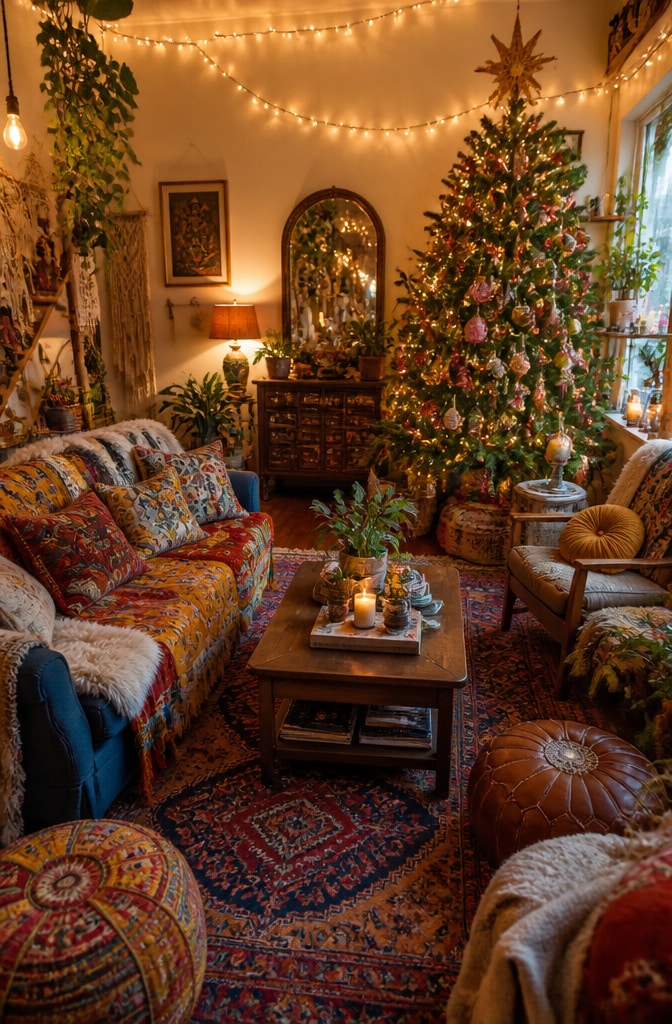 Bohemian Christmas Living Room Vibe
