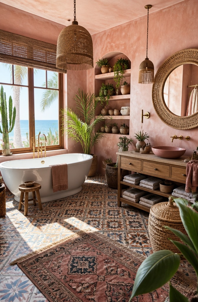 Bohemian Pink Coastal Bathroom