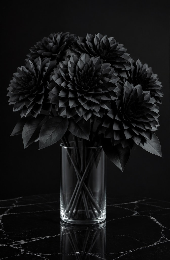 Bold Monochrome Black Paper Dahlia Bouquet
