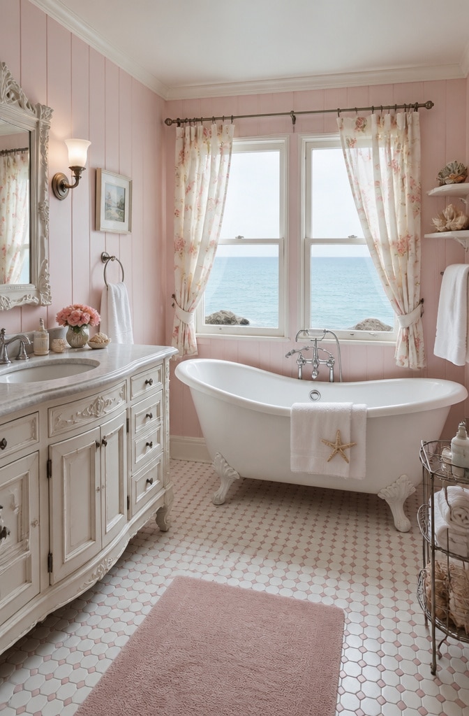 Classic Cottage Pink Coastal Bathroom