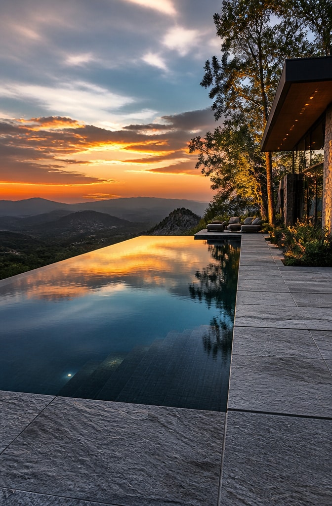 Contemporary Concrete and Stone Infinity Pool