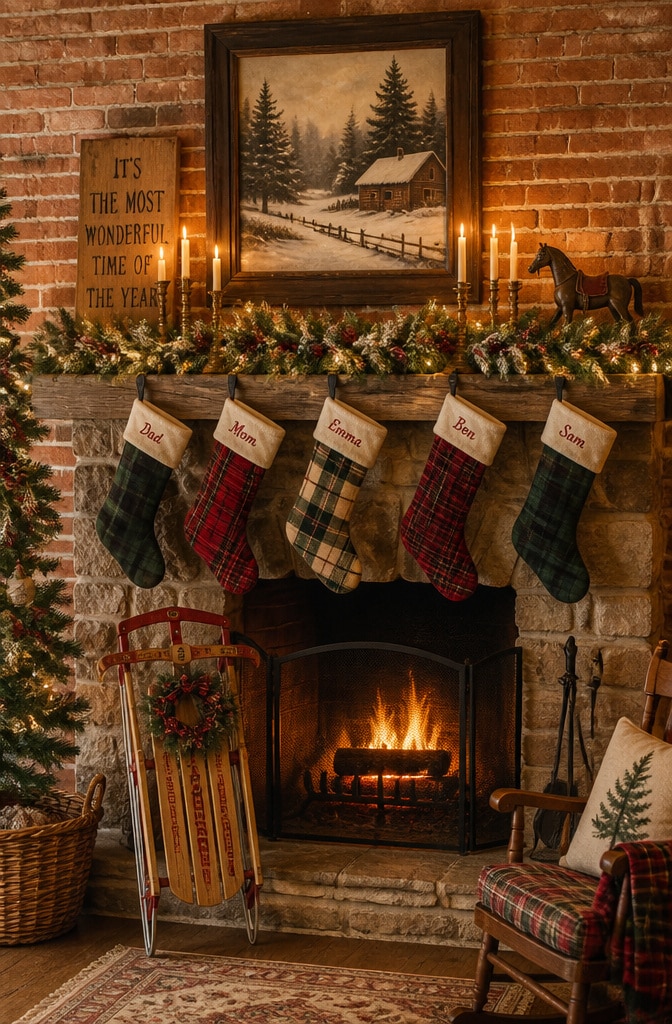 Cozy Vintage Farmhouse Christmas Mantel