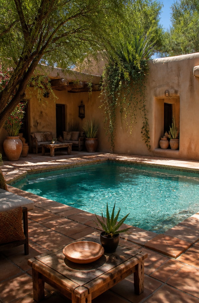 Desert Rustic Adobe Courtyard Pool