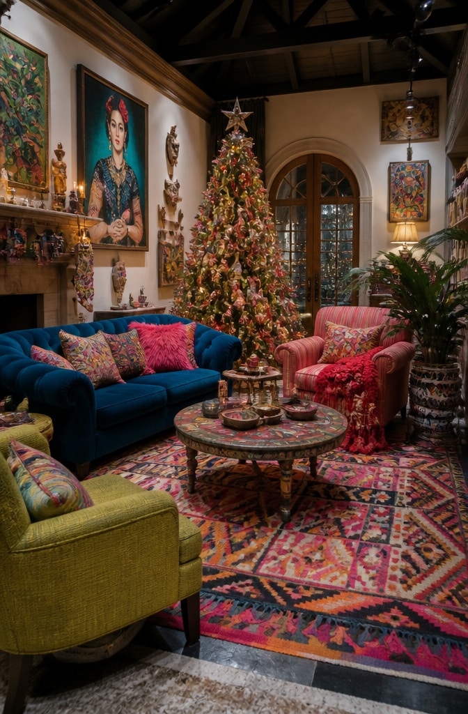 Eclectic Artistic Christmas Living Room