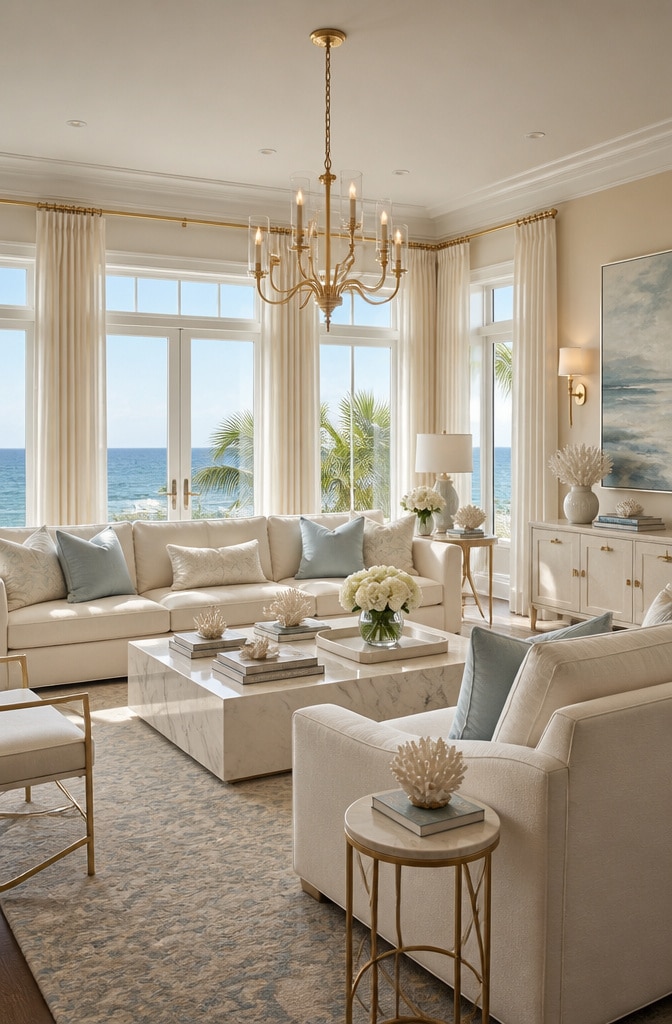 Elegant Coastal Living with Marble and Brass