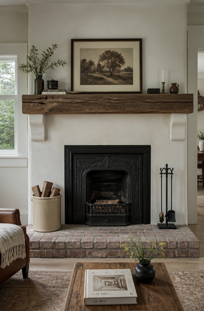 Farmhouse Fireplace with Vintage Cast Iron Insert