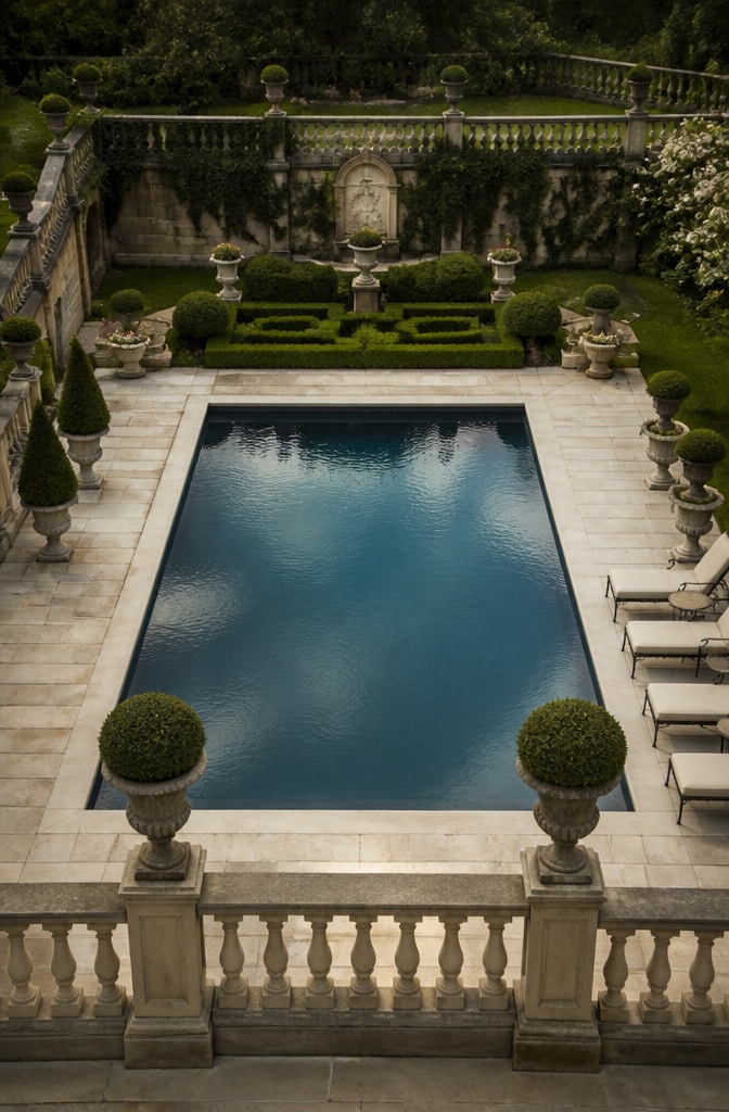 French Chateau Stone Courtyard Pool