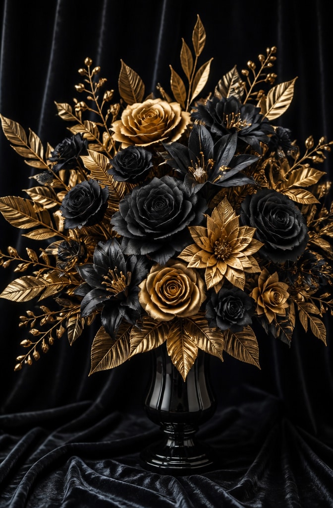 Glamorous Gold and Black Paper Flowers