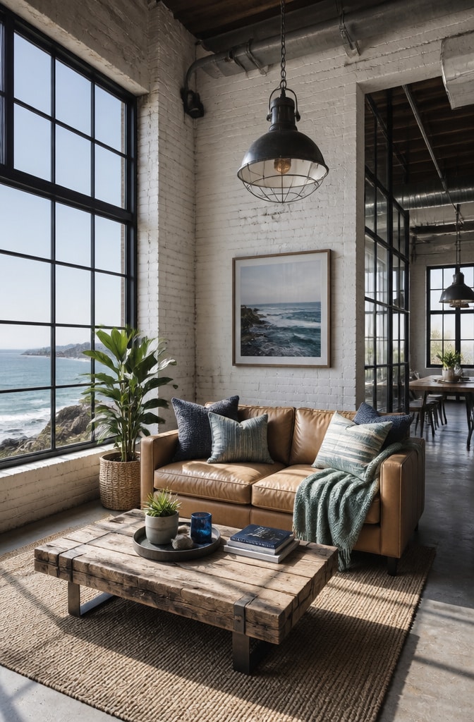 Industrial Coastal Loft Living Room